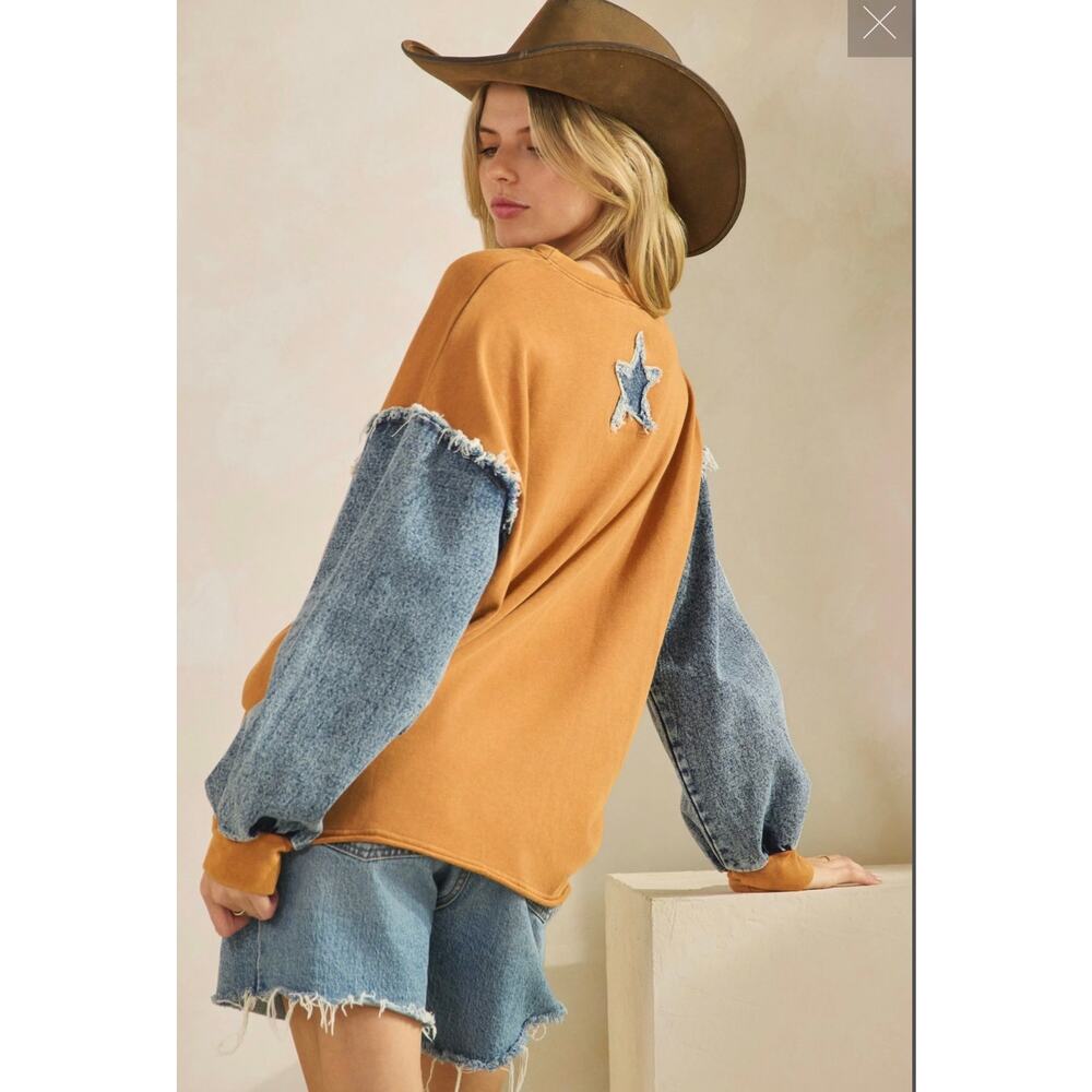 SAGE + FIG - Star Patchwork Pullover with Denim S… - image 2